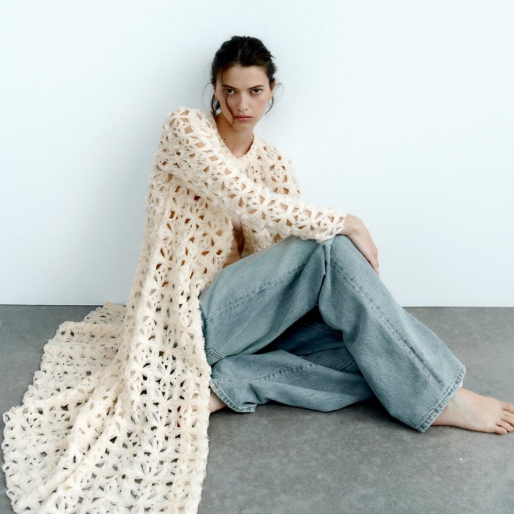 Zara long textured open knit coat cardigan